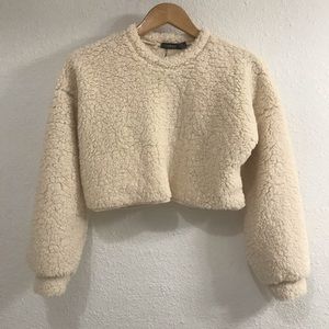 Boohoo Petite Teddy Fleece Cropped Top